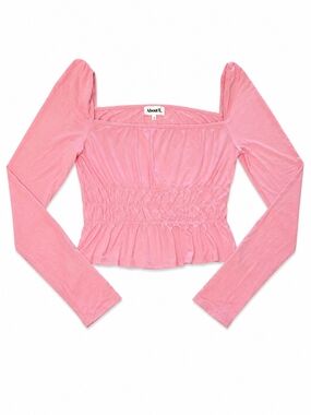 About Us Pink Smocked Square-Neck Long Sleeve Top